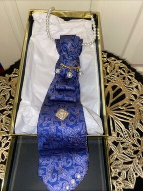 Royal Blue Paisley Necktie Necklace – Statement Accessory